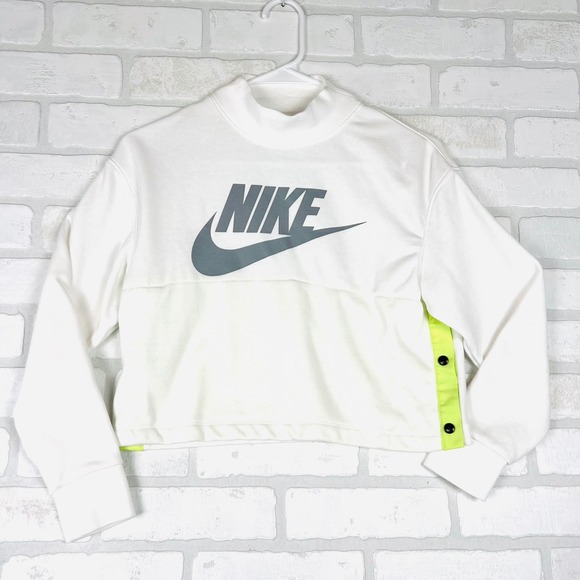 Nike Women's Mock Neck Cropped Sweatshirt Pullover Activewear Top Medium - Picture 1 of 13